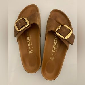 Birkenstock Madrid Big Buckle Sandals in Cognac (Oiled Leather)